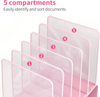 File Organizer for Desk, Desk Organizer with 5-Section Vertical File Rack, File Folder Organizer, Desk Accessories & Workspace Organizers (Pink)