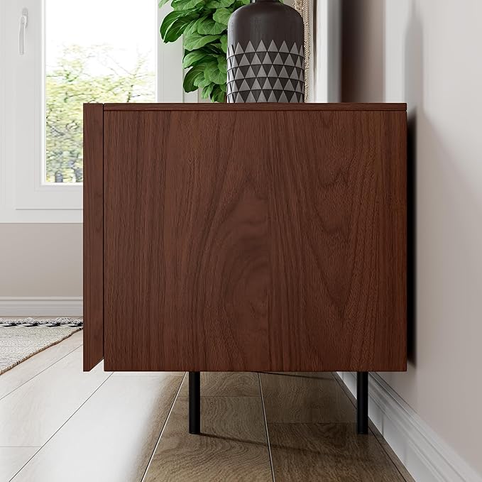 Mid Century Modern TV Stand – 86.6" Walnut Console for 65–85 Inch TVs, 4 Cabinet Doors with 6 Storage Compartments & Cable Management, Stylish Living Room Media Center(Walnut, 86.6")