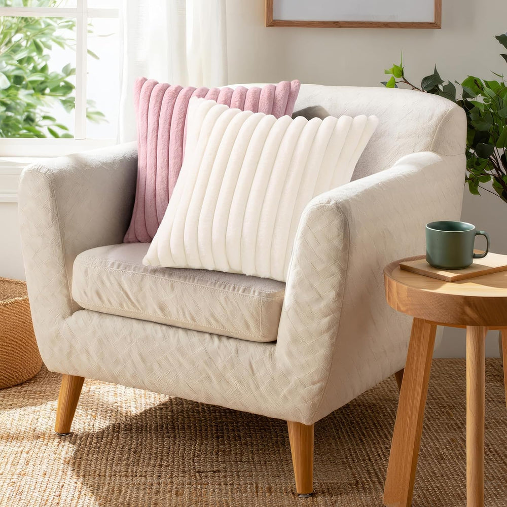 Pallene Faux Fur Decorative Throw Pillow Covers 26x26 Set of 2, Cream White