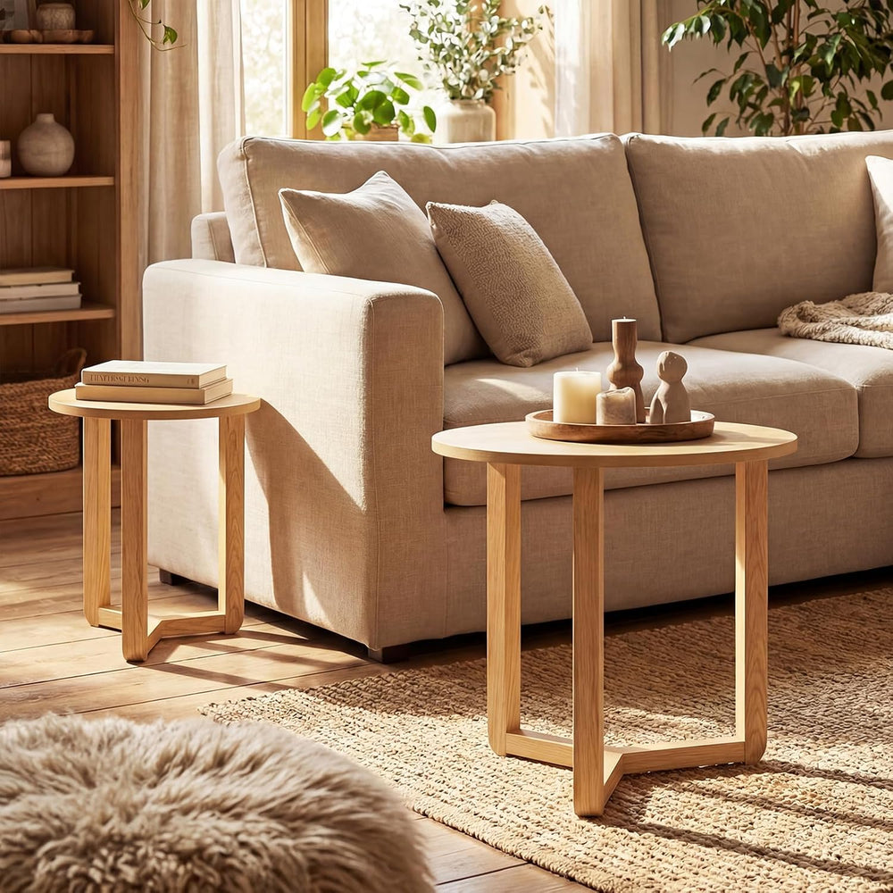 Giantex Round Nesting Coffee Table Set of 2, Wood Nesting End Tables with Thi...