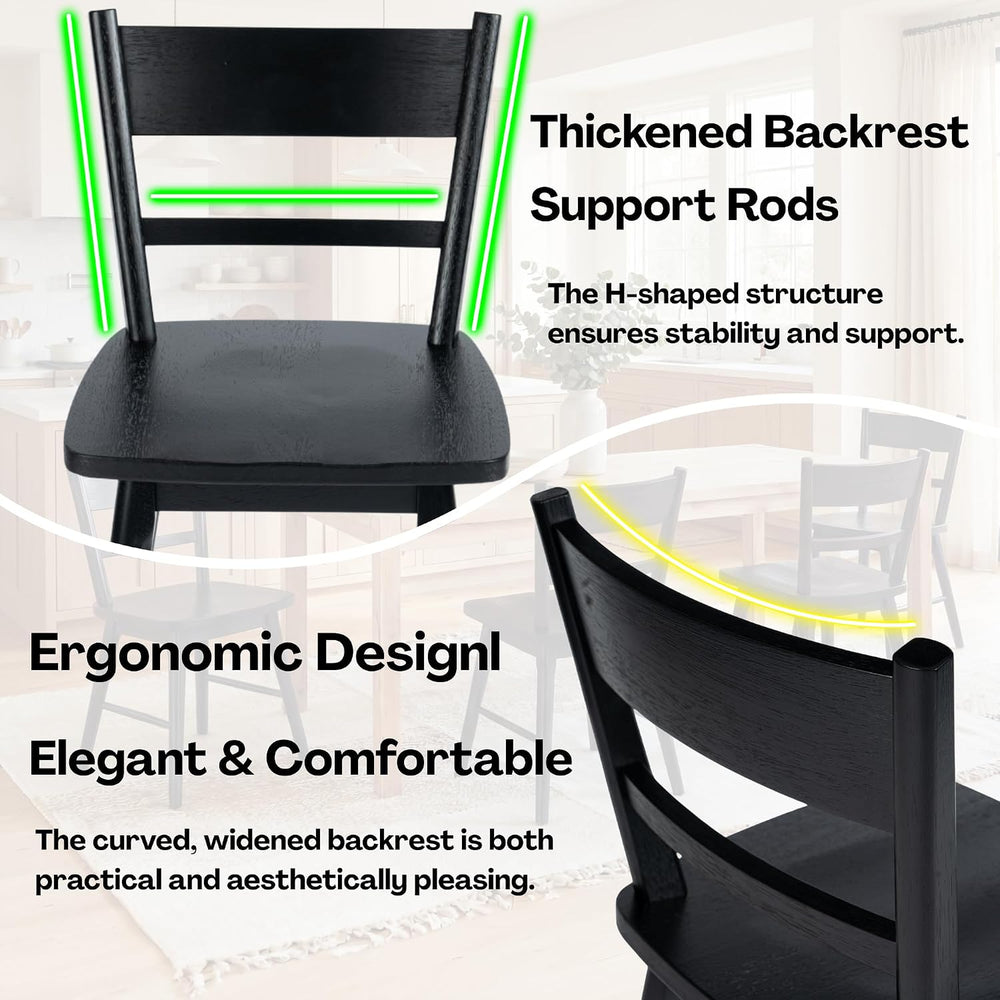 CIMOTA Black Dining Chairs Set of 4, Farmhouse Wood Dining Chairs Ladder Back...