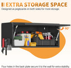 Metal Garage Wall Cabinet with Up-Flip Door,Wall-Mounted Steel Storage Cabinet, Float Tool Cabinet with Pegboard,Upper Cabinet for Kitchen,Garage,Workshop,Warehouse(13.8" H,Black)