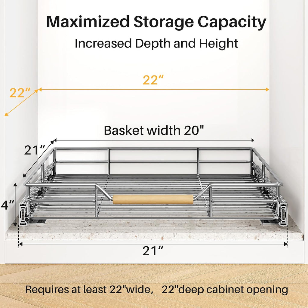 Pull out Cabinet Organizer, 21"W X 21"D, Heavy Duty Smooth Sliding Under Cabinet Shelves for Pots and Pans, Full-Extension Roll out Drawers, Slide out Organization for Home Kitchen Pantry