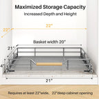 Pull out Cabinet Organizer, 21"W X 21"D, Heavy Duty Smooth Sliding Under Cabinet Shelves for Pots and Pans, Full-Extension Roll out Drawers, Slide out Organization for Home Kitchen Pantry