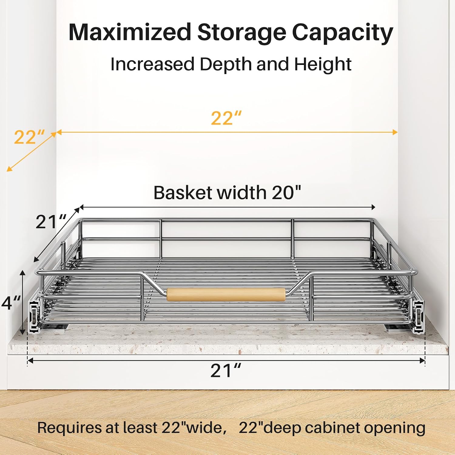 Pull out Cabinet Organizer, 21"W X 21"D, Heavy Duty Smooth Sliding Under Cabinet Shelves for Pots and Pans, Full-Extension Roll out Drawers, Slide out Organization for Home Kitchen Pantry