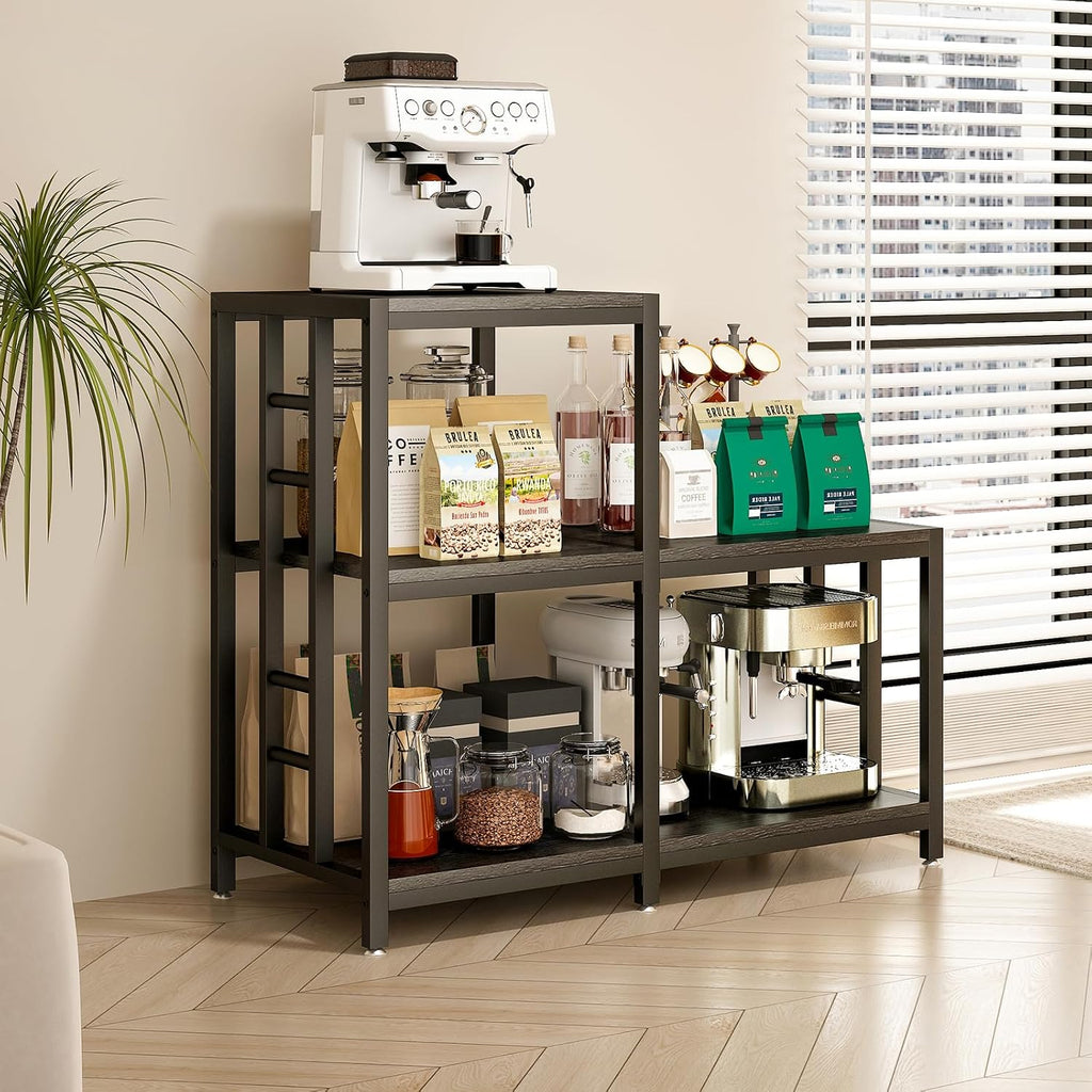 METYERRY 5-Tier Mini Fridge Stand, Bakers Rack with Storage,Multi-Purpose Microwave Stand,Mini Fridge Cabinet,Mini Fridge Shelf for Office,Kitchen,Living Room,Coffee Bar,Black
