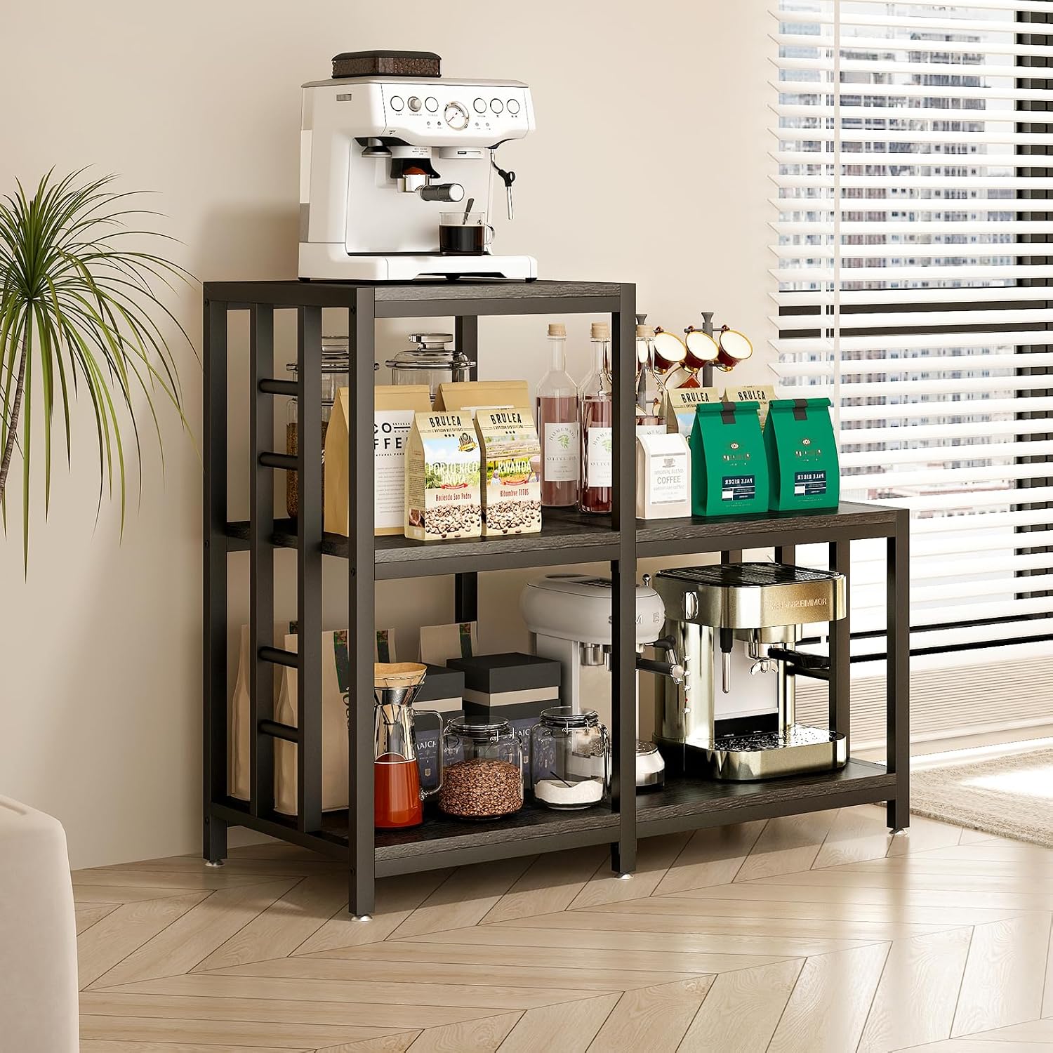 METYERRY 5-Tier Mini Fridge Stand, Bakers Rack with Storage,Multi-Purpose Microwave Stand,Mini Fridge Cabinet,Mini Fridge Shelf for Office,Kitchen,Living Room,Coffee Bar,Black