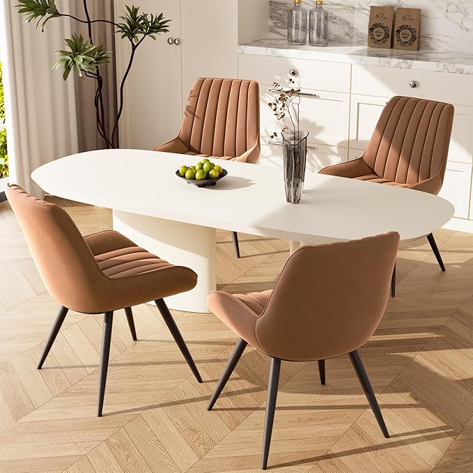 Modern Dining Chairs Set of 8,Upholstered Dining Room Chairs with Thick Cushions,Fabric Comfy Dining Chairs with Metal Legs for Dining Room Brown
