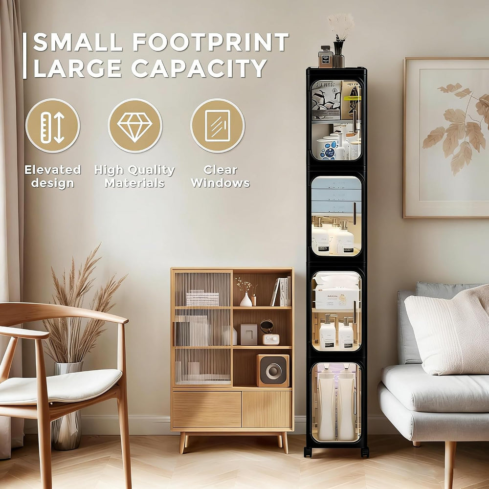 UFORU 4-Tier Tall Narrow Storage Cabinet- Plastic Slim Bathroom Storage Organ...