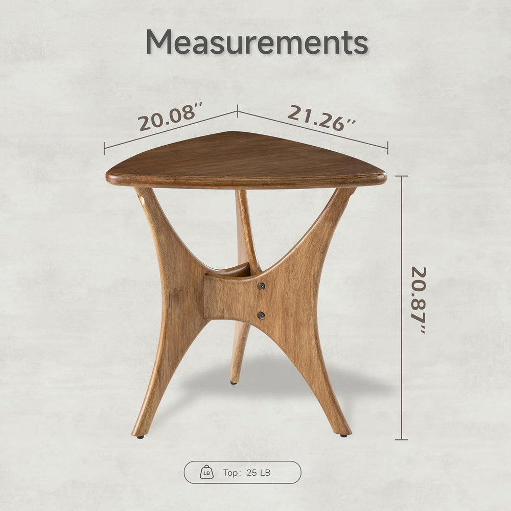 COZAYH Modern Triangle Wood End Table with Cross-Leg Rubberwood Base, Mid-Cen...