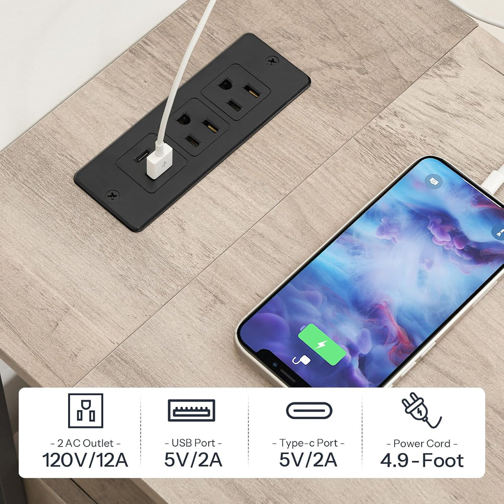HOOBRO End Table with Charging Station & Led Light, Flip-Top Narrow Side ...