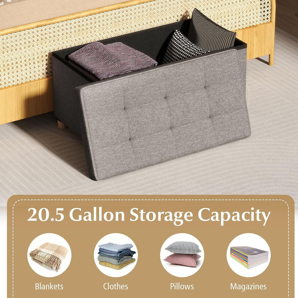GOFLAME 30 Inches Storage Ottoman Bench, Linen Fabric Footstool with Flip Top...