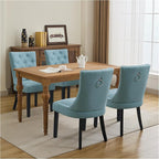 Upholstered Tufted Dining Chairs Set of 4, Fabric Side Dining Room Chairs with Nailhead Back Ring Pull Trim Solid Wood Legs, Blue