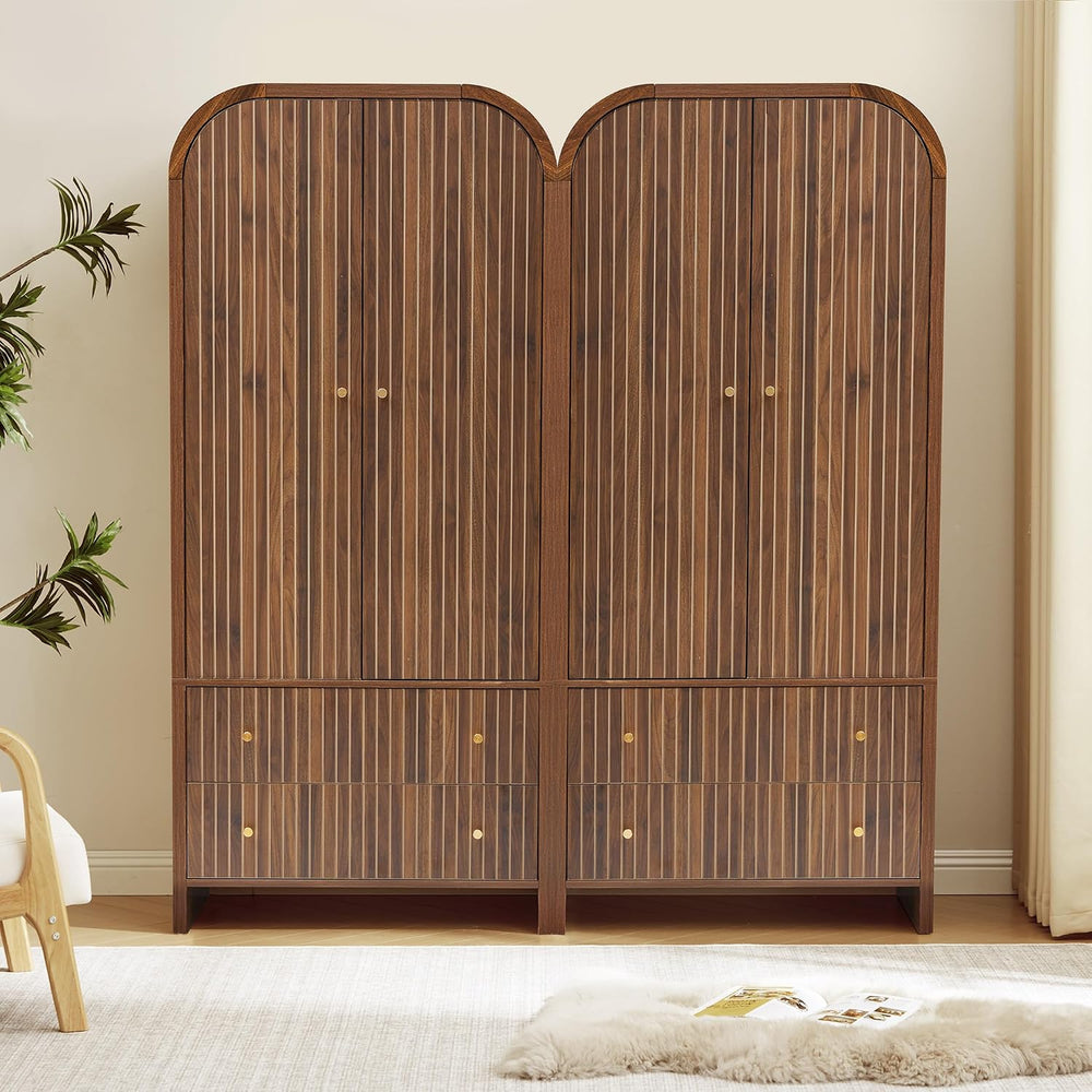 LEVNARY Arched Armoire Wardrobe Closet, Mid-Century Modern 2-Door Freestandin...