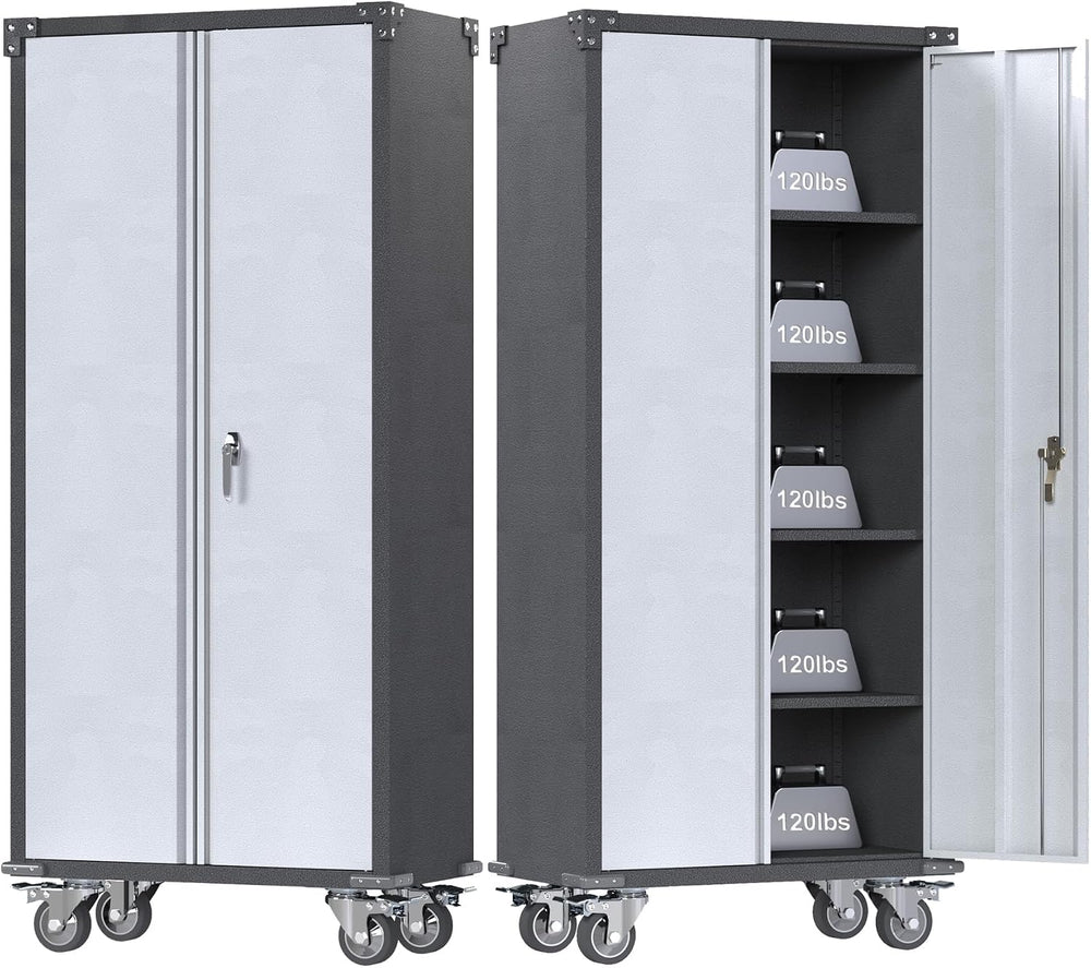 Rolling Garage Storage Cabinet with Locking Door and Shelves, 71''H L...