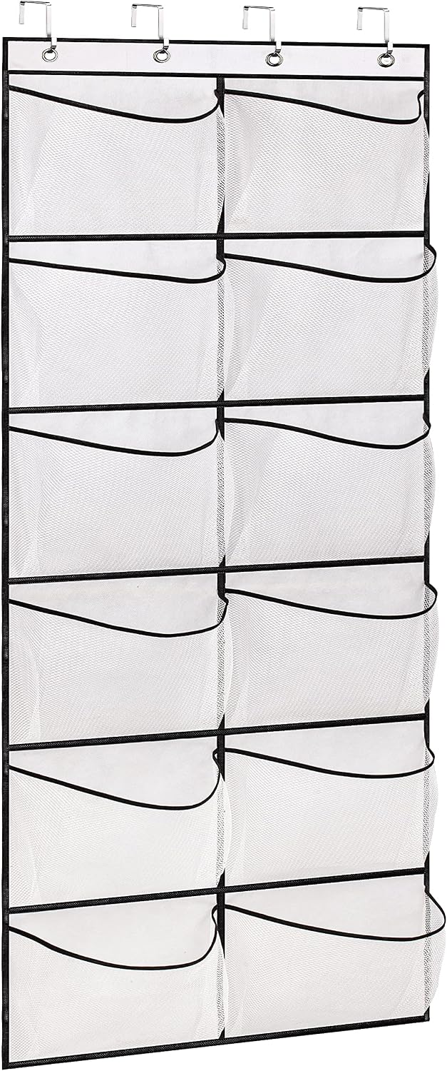 Over The Door Shoe Organizer 12 Large Mesh Pockets Boots Hanging Storage Shoe Rack for Closet White