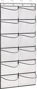 Over The Door Shoe Organizer 12 Large Mesh Pockets Boots Hanging Storage Shoe Rack for Closet White