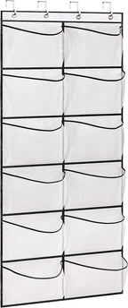 Over The Door Shoe Organizer 12 Large Mesh Pockets Boots Hanging Storage Shoe Rack for Closet White