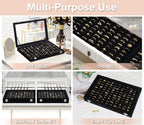 Ring Organizer for Jewelry, Ring Holder Box with Clear Lid, Dustproof Velvet Rings Display Tray Storage Case, 100 Slot Glass Top Jewelry Tray Drawer Insert for Multiple Rings Studs Earring (Black)