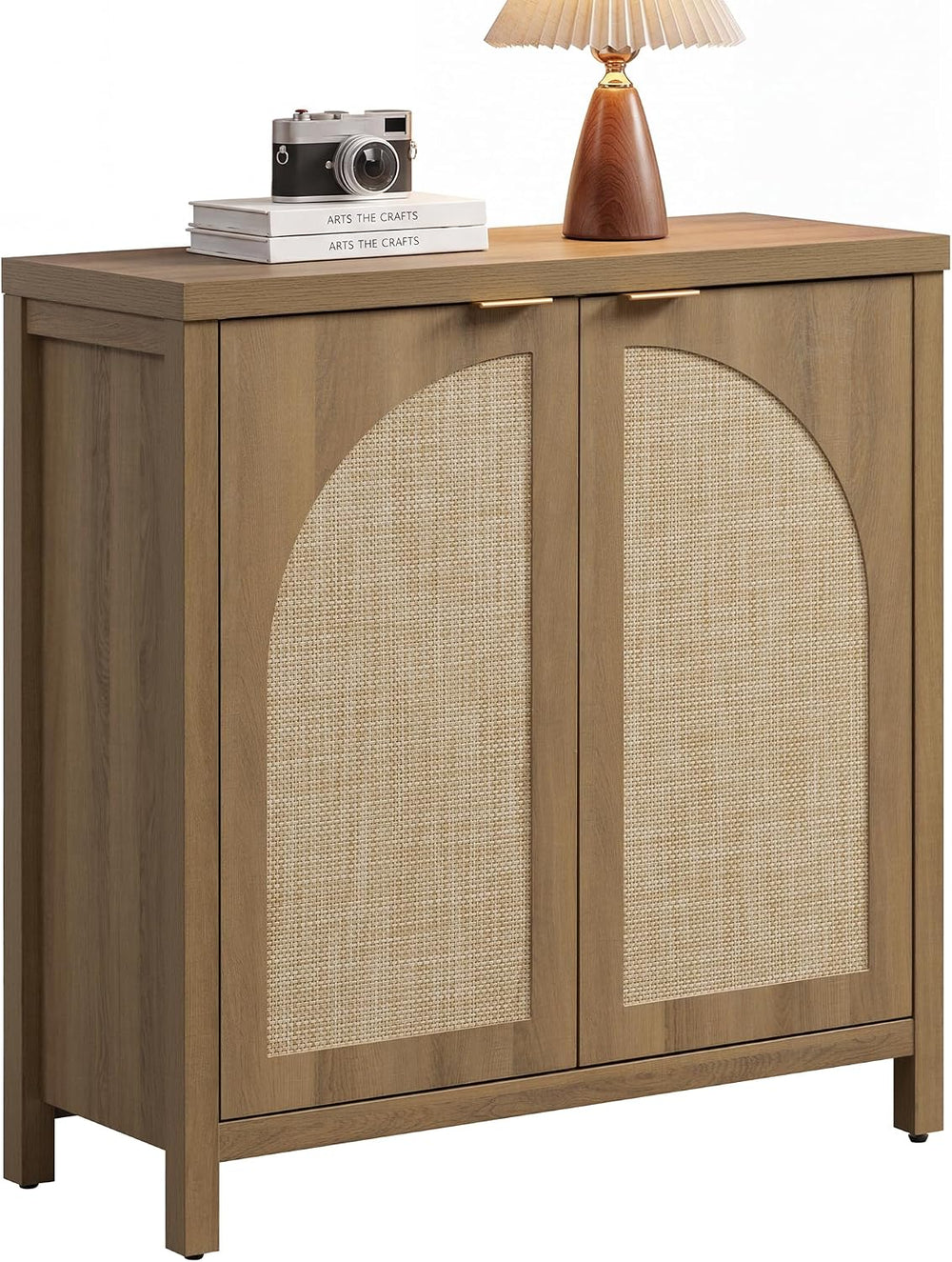 SICOTAS Rattan Sideboard Buffet Cabinet with Storage Credenza, 2 Arch Doors