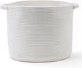 Blanket Basket (16" Dx14 H) - Round Woven Rope Storage for Living Room Throws, Pillows & Laundry- White