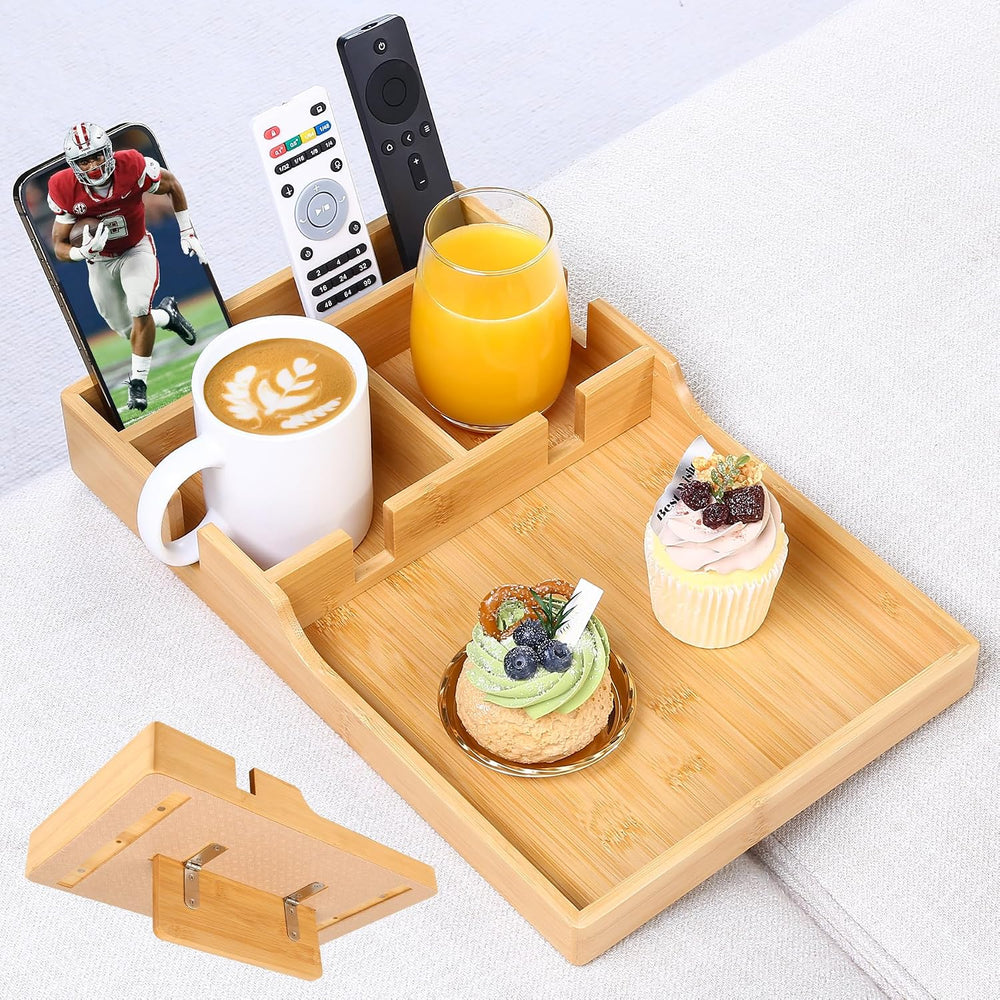 Couch Tray Insert for Middle Seat, Bamboo Couch Table with 2 Cup Holders, Fit...