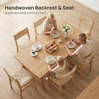 Mid Century Modern Rattan Dining Chairs Set of 4, Farmhouse Natural Beechwood Woven Dining Room Chairs, Boho Armless Cane Kitchen Wicker Chair Wooden Dining Chairs with Weave Hemp Seat and Back