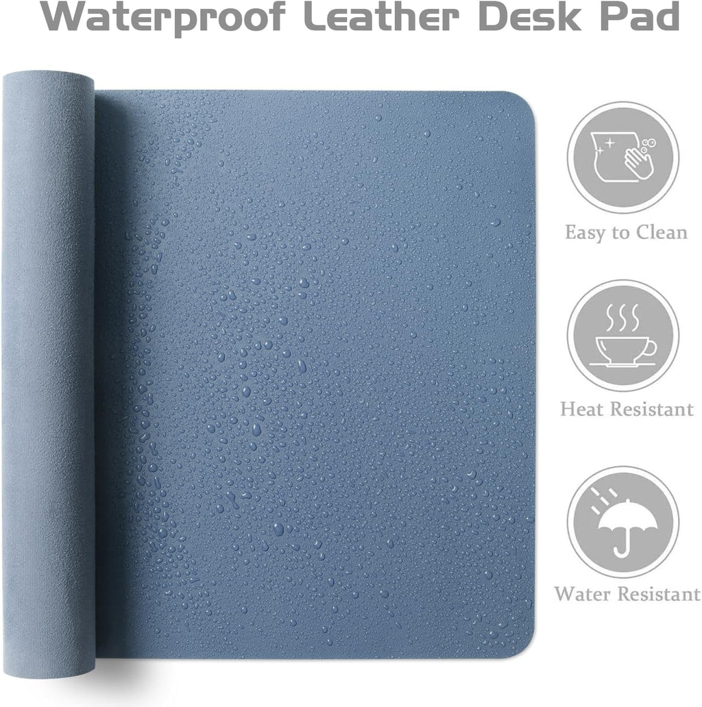 Aothia Leather Desk Pad Protector, Office Desk Mat, Large Mouse Pad, Laptop Desk Pad, Non-Slip PU Leather Desk Blotter, Waterproof Desk Writing Pad for Office and Home (Denim Blue, 47" x 24")