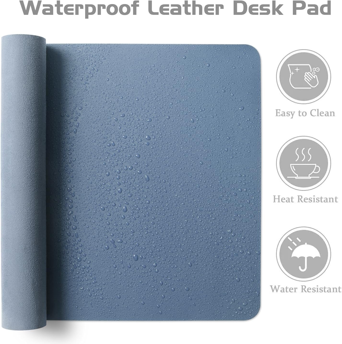 Aothia Leather Desk Pad Protector, Office Desk Mat, Large Mouse Pad, Laptop Desk Pad, Non-Slip PU Leather Desk Blotter, Waterproof Desk Writing Pad for Office and Home (Denim Blue, 47" x 24")