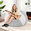 HABUTWAY 2FT Bean Bag Chairs Teardrop Beanbag Chair with Memory Foam Filled Soft Plush Leaf alongside Stripe Faux Fur Washable Cover for Dorm, Bedroom(Plush LGY/WH)