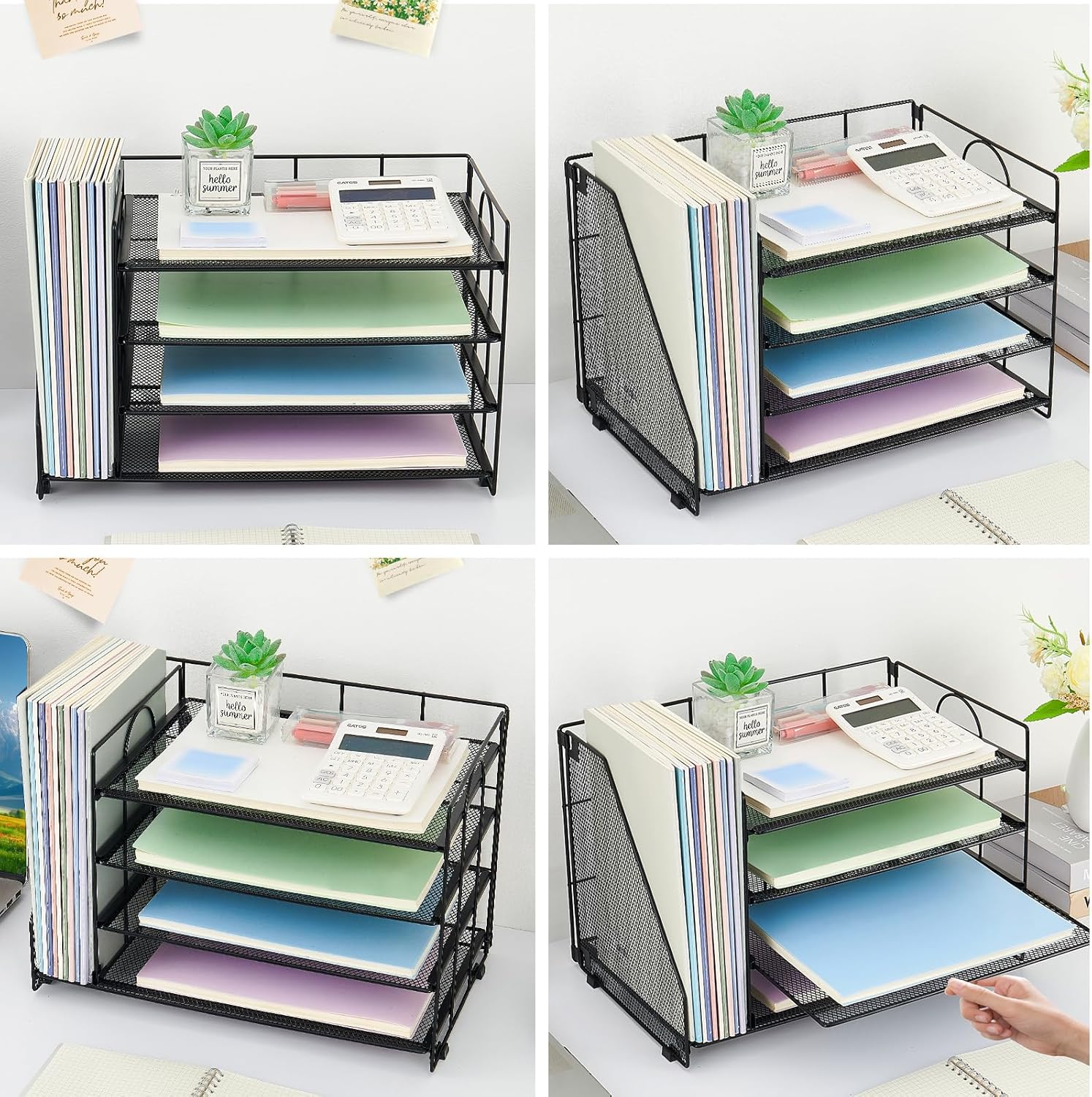 OPNICE 4-Tier Paper Organizer with Magazine Holder, Desk Organizers and Accessories, Office Desk Accessories & Workspace Organizers, Desktop File Organizer for Office Supplies Storage, Black