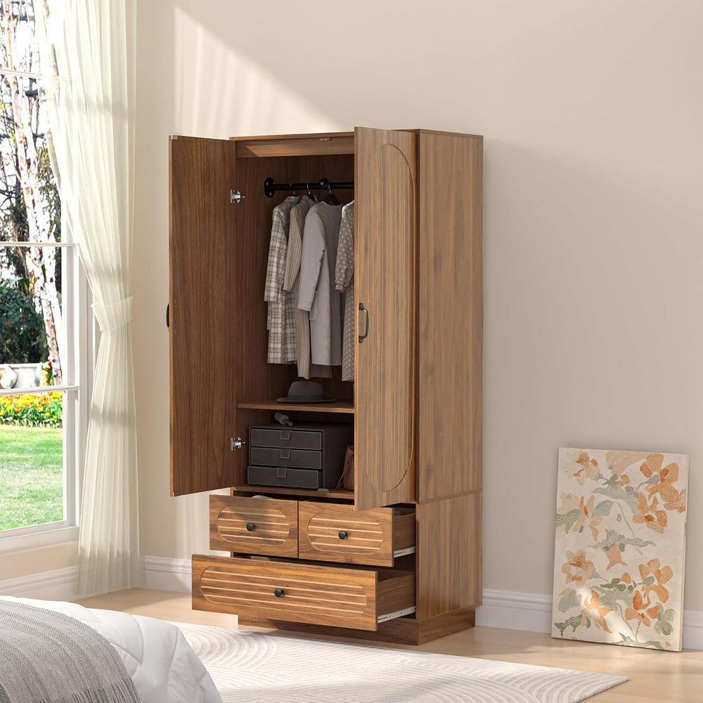 Jluomei Armoire Wardrobe Closet with Doors, Wardrobe Cabinet with 3 Drawers, ...