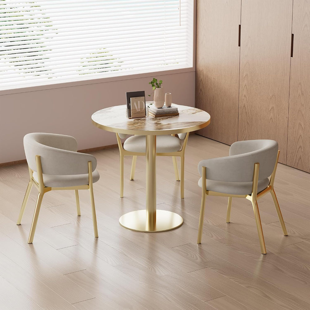 Modern Round Dining Table 31.5 inch Bistro Tulip Table with Faux Marble Top, ...