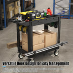 2 Tier Plastic Rolling Cart Utility Cart on Wheels, Heavy Duty Tool Carts with Ergonomic Storage Handle and Deep Shelfs, Work Cart Service Cartss for Garage, Warehouse, Workshop, Office, Cleaning