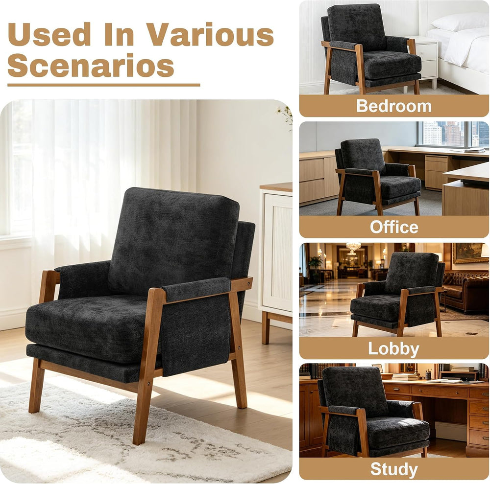 RNKSFX Black Accent Chair for Bedroom & Living Room, Mid Century Modern A...