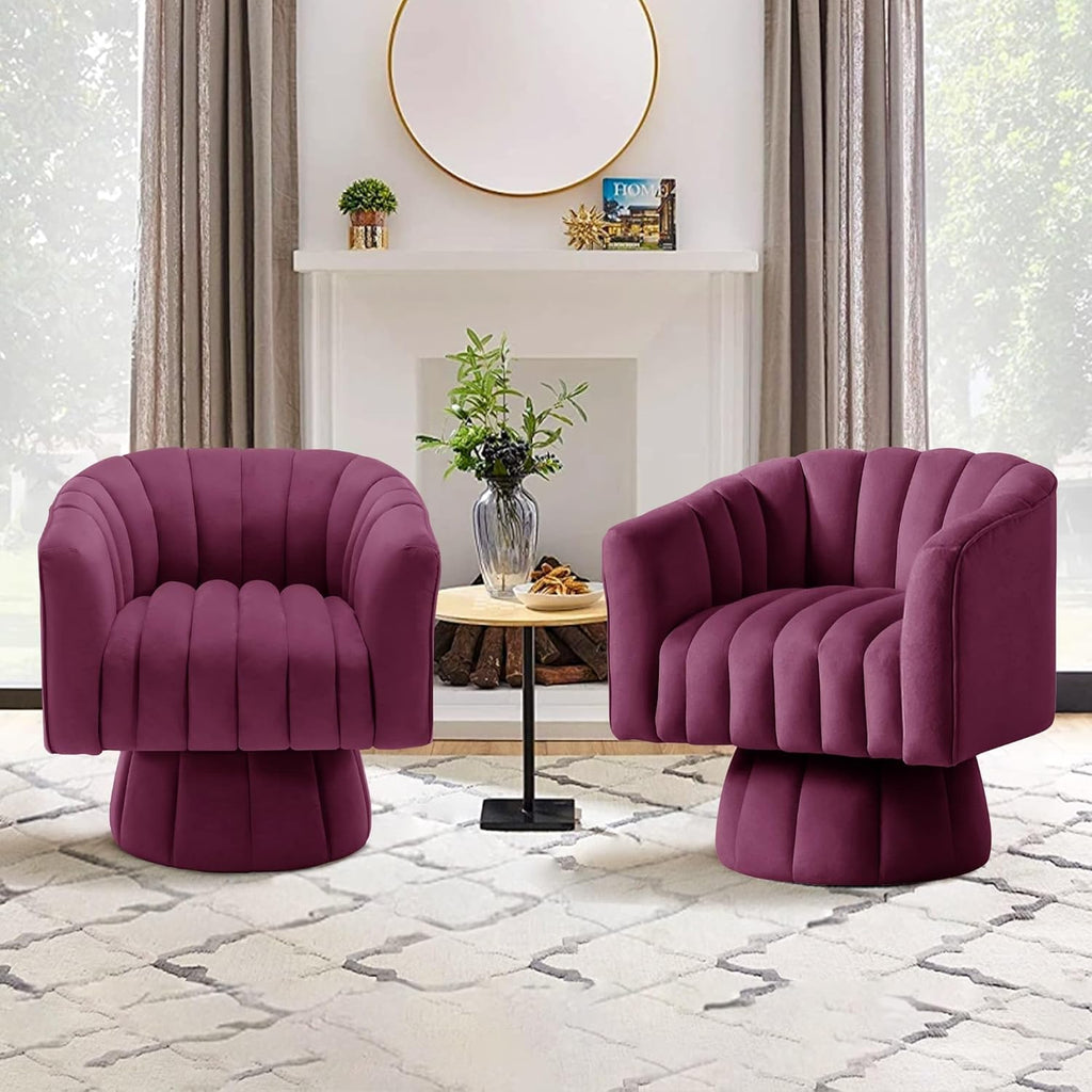 YSICK Swivel Accent Chair,360°Swivel Barrel Chairs, Mid-Century Chair with Wide Upholstered, Modern Velvet Fabric, Round Armchair for Living Room, Lounge, Bedroom, Purple