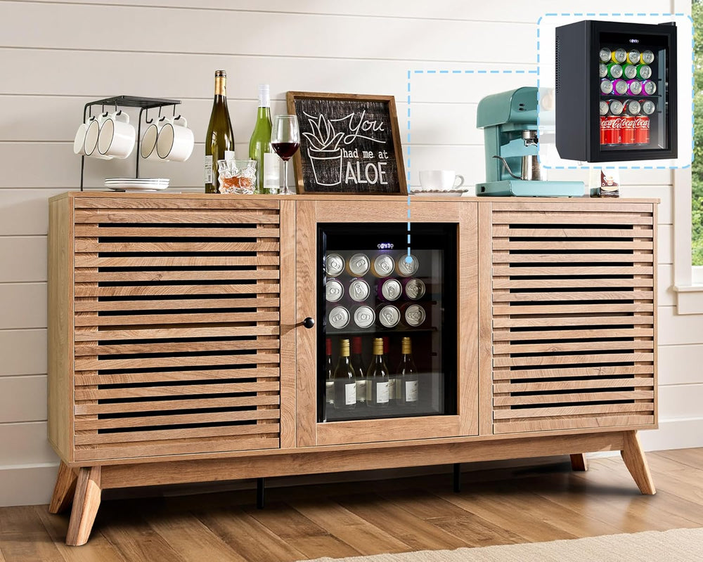 60" Coffee Bar Cabinet with Mini Fridge,Sideboard Mini Fridge Cabinet,Brown