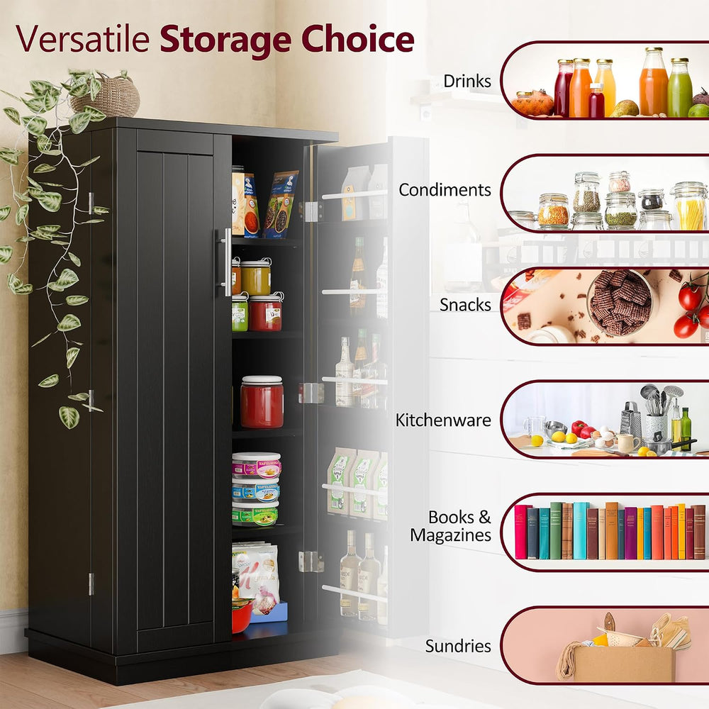 Kitchen Pantry Cabinet Food Storage Cabinets with Door and Adjustable Shelves...