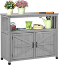 Outdoor Potting Bench with Storage Cabinet and Metal Top, Wood Workstation for Outdoor Patio, Garden (Grey, 42×18×37")