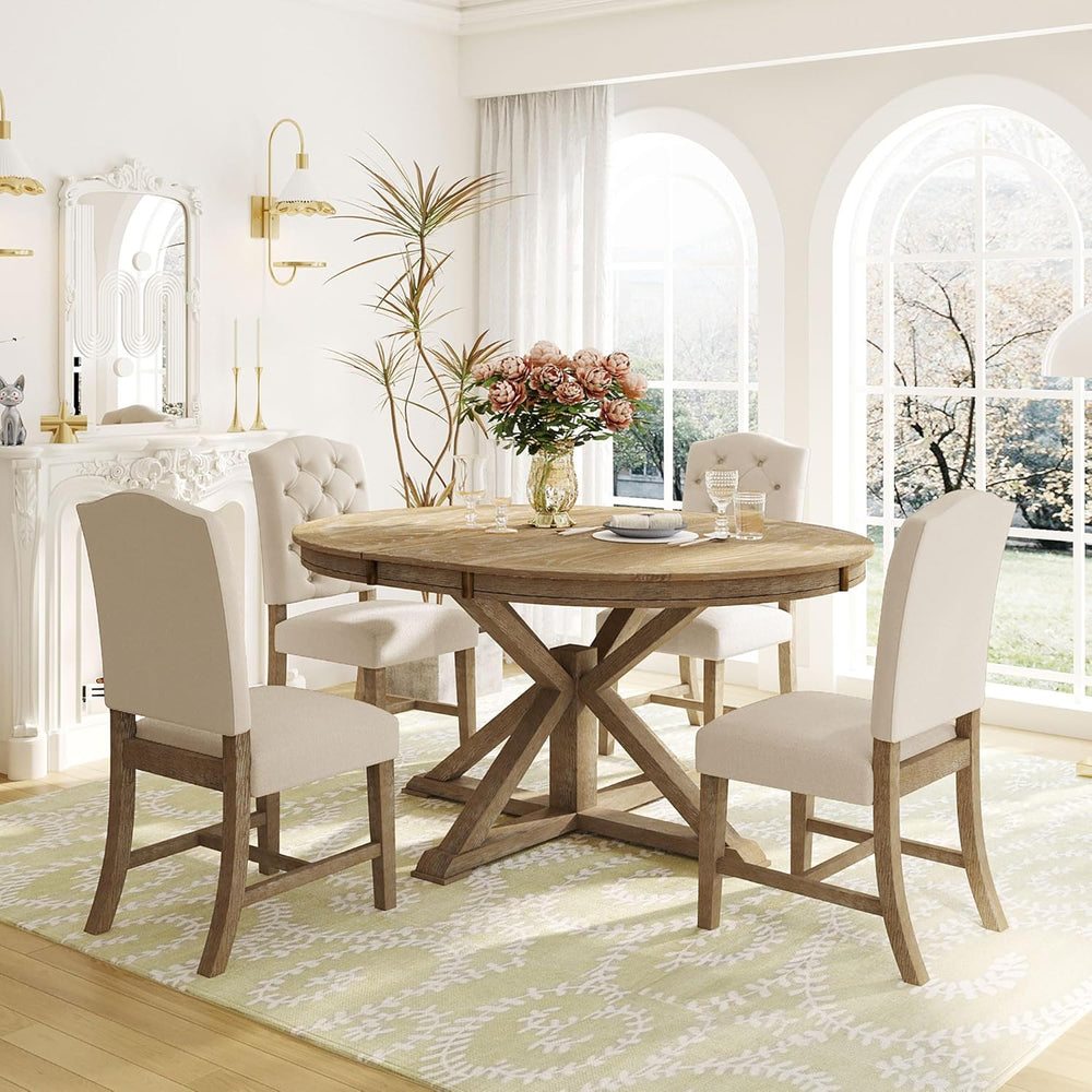 LUMISOL Round Dining Table Set for 4, Farmhouse Kitchen Table Set with Extend...