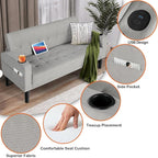 AILEEKISS 62" Loveseat Couches Upholstered Fabric Linen Love Seat Sofas Couch with 2 USB, Cup Holders, Side Pocket, Modern Tufted Sofa for Living Room, Office, Bedroom, Apartment (2-Seat, Light Grey)