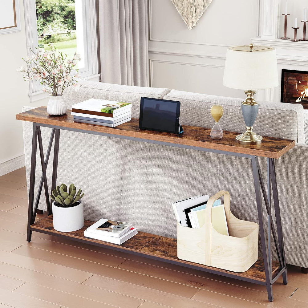 MAHANCRIS Console Table for Entryway, 63" Industrial Entryway Table, 2-T...