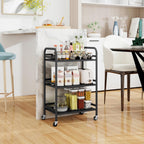 HDANI 3 Tier Rolling Cart Shelves,Heavy Duty Multifunctional Metal Frame-Supports 22 Lbs Per Tier,Rolling Cart with 2 Lockable Wheels for Home,Office,Kitchen,Bathroom,Bedroom,Black