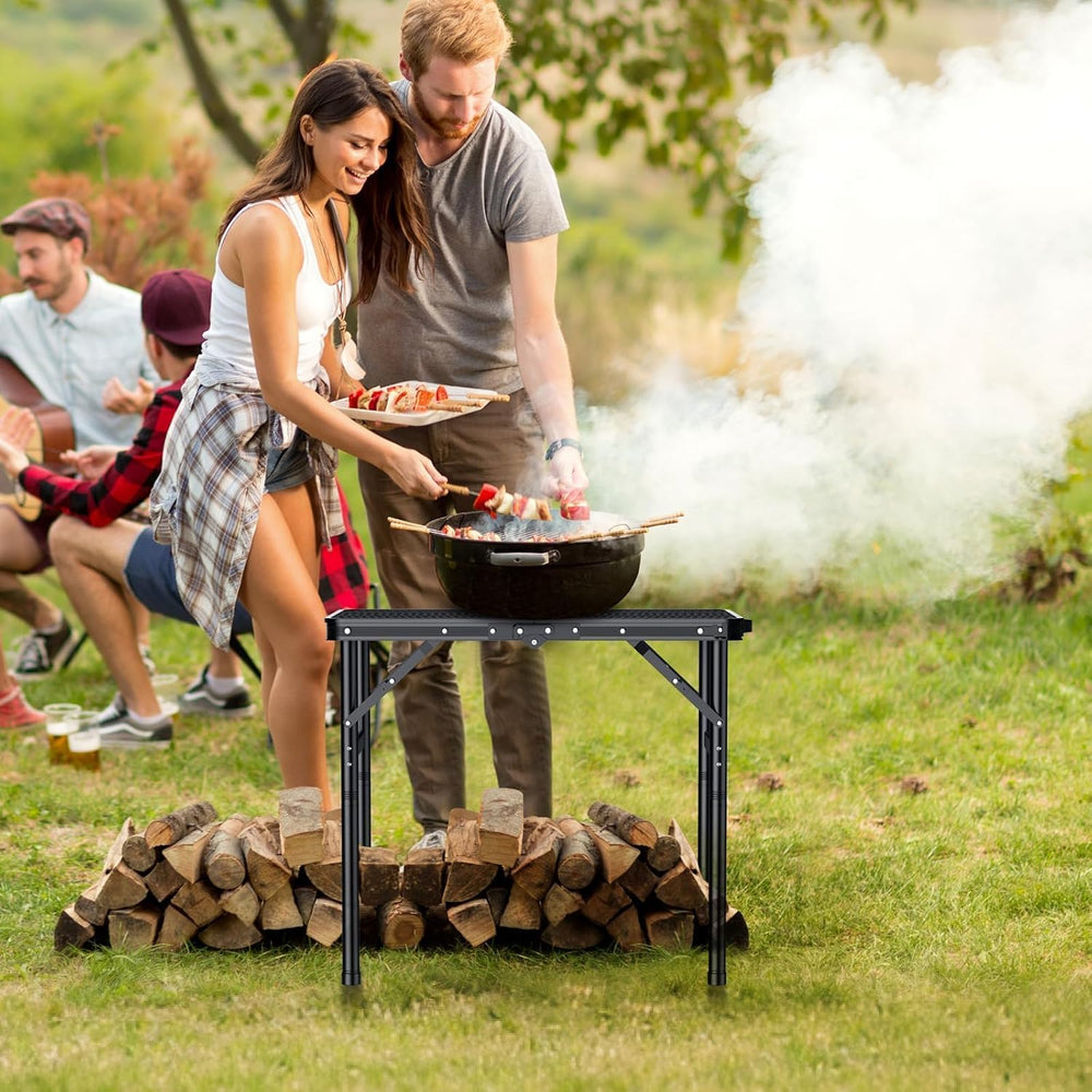 Anbte 2ft Folding Camping Grill Table Max 29.5", 3 Adjustable Height, Bl...