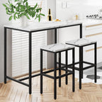 Yongchuang 3 Piece Bar Table Set, White Bar Table and Chairs Set for 2, Modern Counter Height Bar Table with 2 Stools for Kitchen, Dining Room High Top Breakfast Table Faux Marble Wood Top