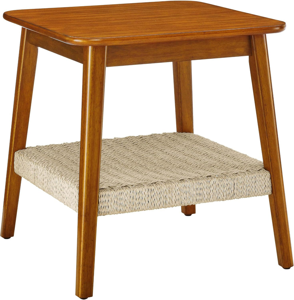 23" Narrow Side Tables Living Room, Mid-Century Small End Table with Wov...