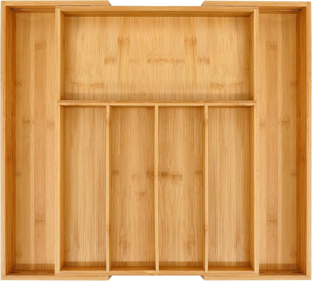 VaeFae Premium Bamboo Drawer Organizer, Expandable Silverware Drawer Organizer, Cutlery Tray with Dividers for Kitchen Utensils (Natural, Large)