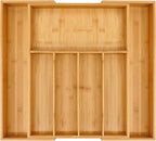 VaeFae Premium Bamboo Drawer Organizer, Expandable Silverware Drawer Organizer, Cutlery Tray with Dividers for Kitchen Utensils (Natural, Large)