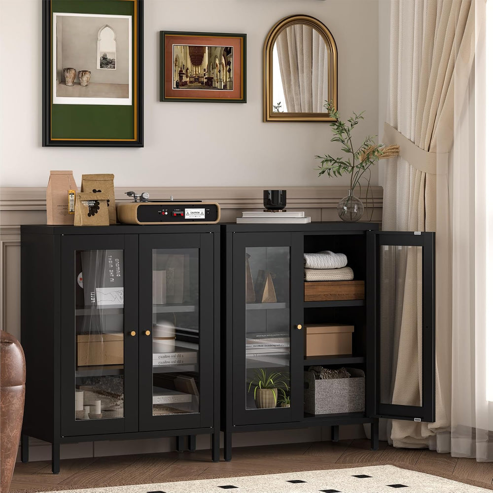 YAUWOH Metal Bathroom Cabinet with Glass Doors,Bathroom Floor Storage Cabinet...