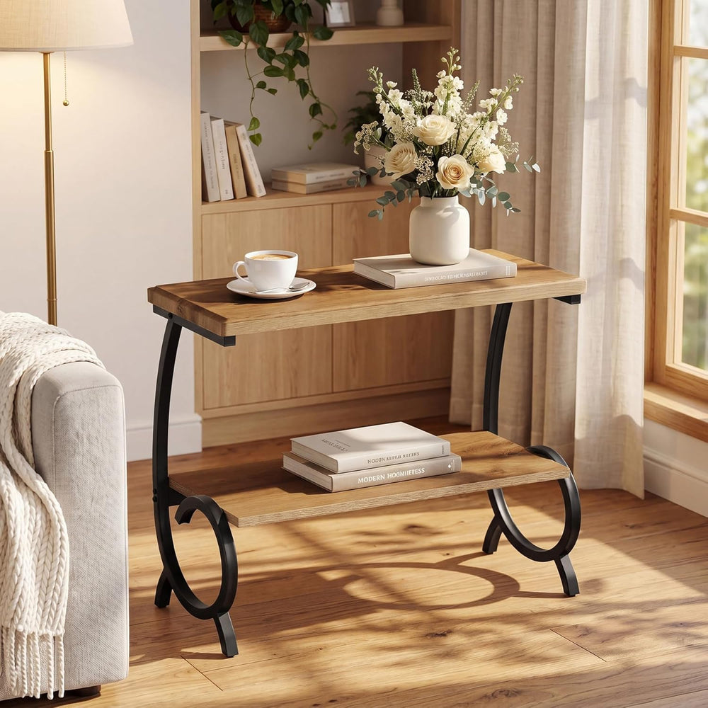 Tribesigns 2-Tier End Table, Narrow Couch Side Table with J-Shaped Metal Legs...